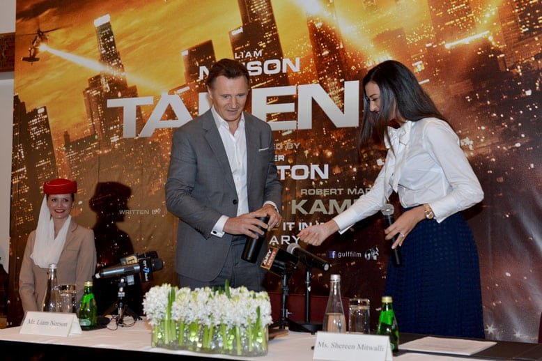 Shereen Mitwalli Best MC in Dubai with Liam Neeson